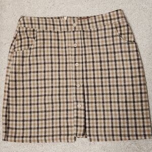 POL Brown and Tan Checkered Mini Skirt
